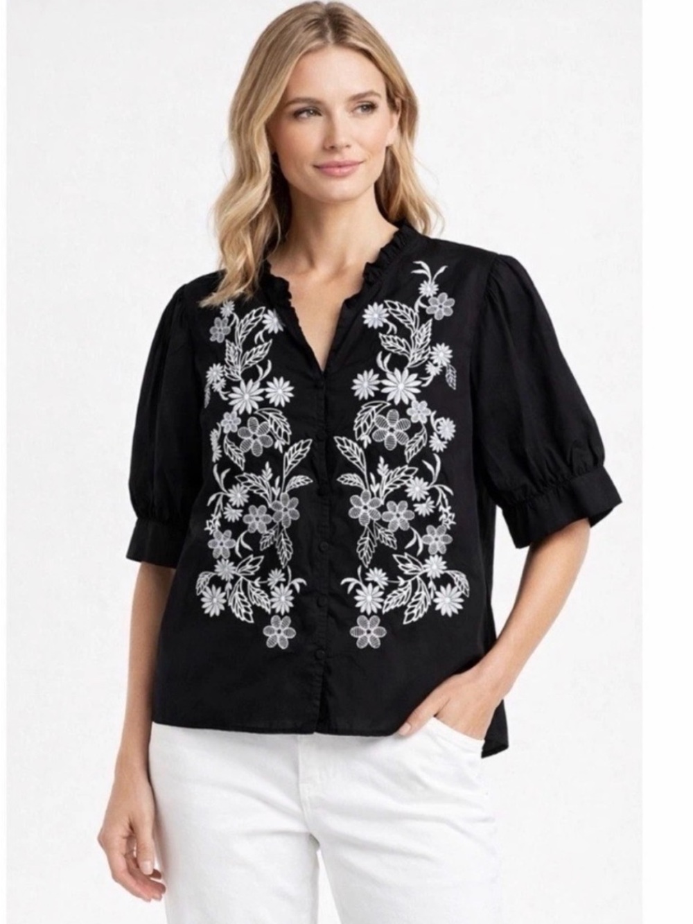 Calypso St. Barth bohemian Floral Embroidered 100% cotton Top Size XL